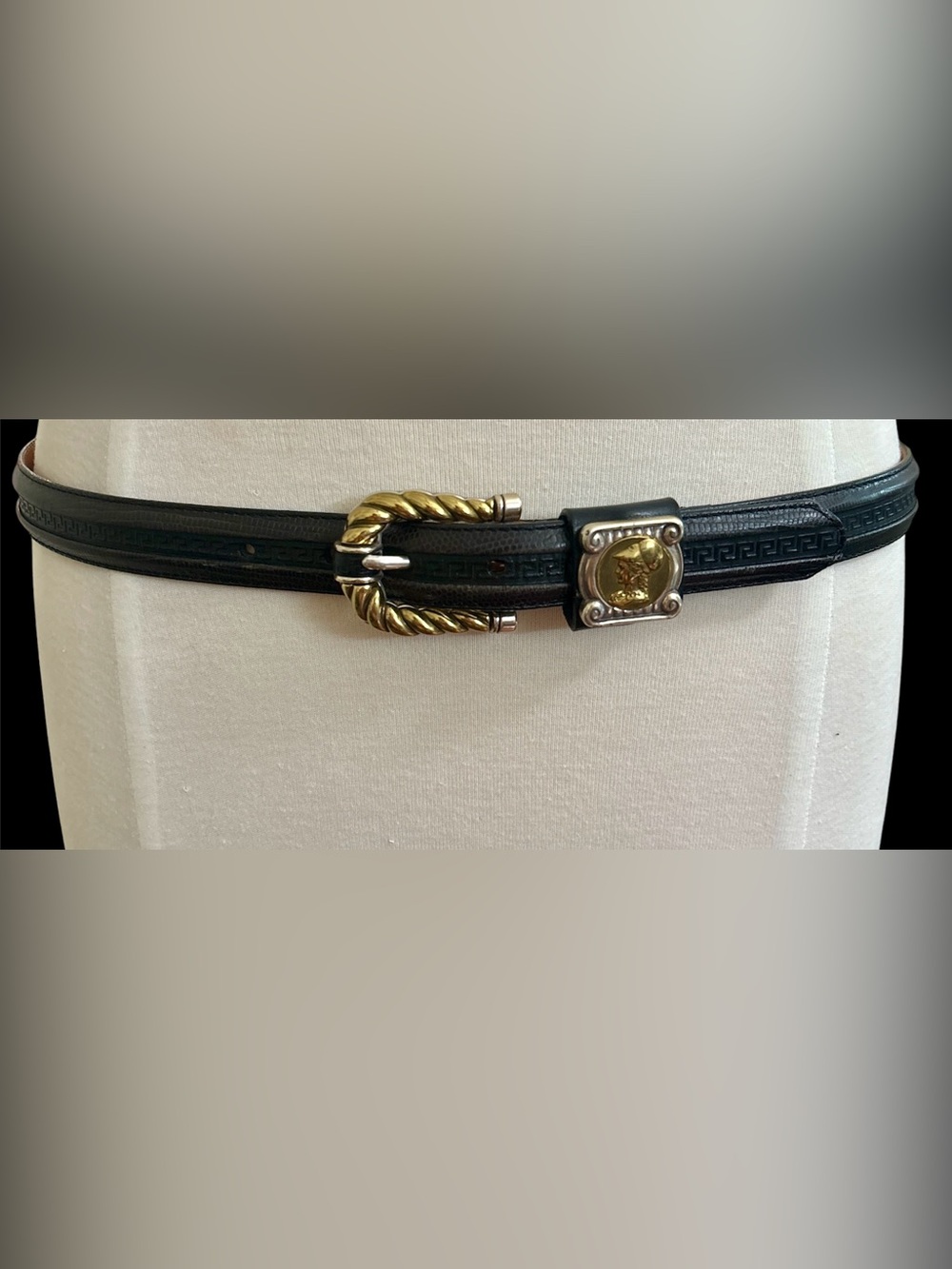 Brighton Black Leather Belt with Gold-Tone Twisted Buckle